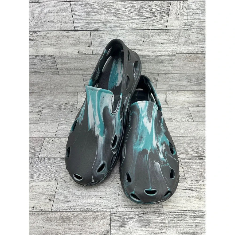 Huk Brewster Marble Shoes Men Sz 12 Black Teal Slip On Water Fishing Boating EVA